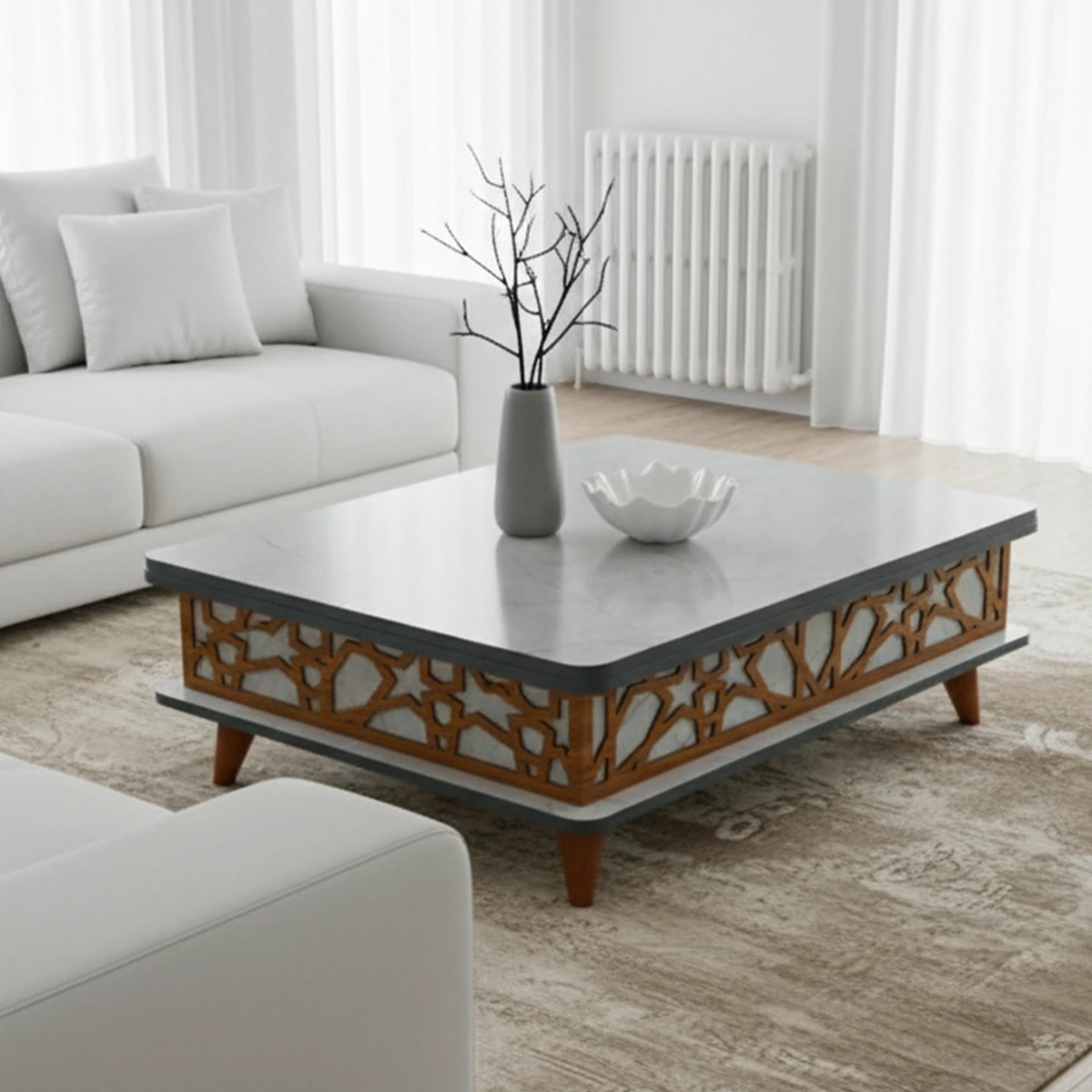 Rectangular wooden coffee table - extendable - Gray