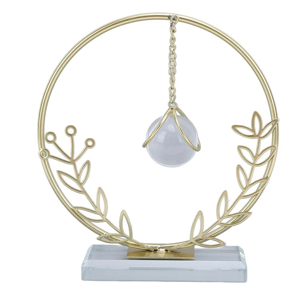 Gold Metal Round Shape Leaf Crystal Ball Decoration, Iron Art Hanging Crystal Ball for Living Room, Dining Room, Office desk, Home