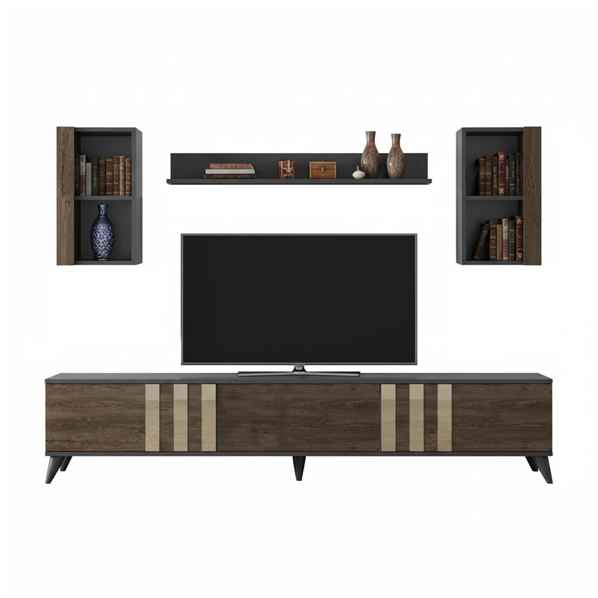 ORION TV Unit in Brown and Black wood color, dimensions – 180 x 30 x 30