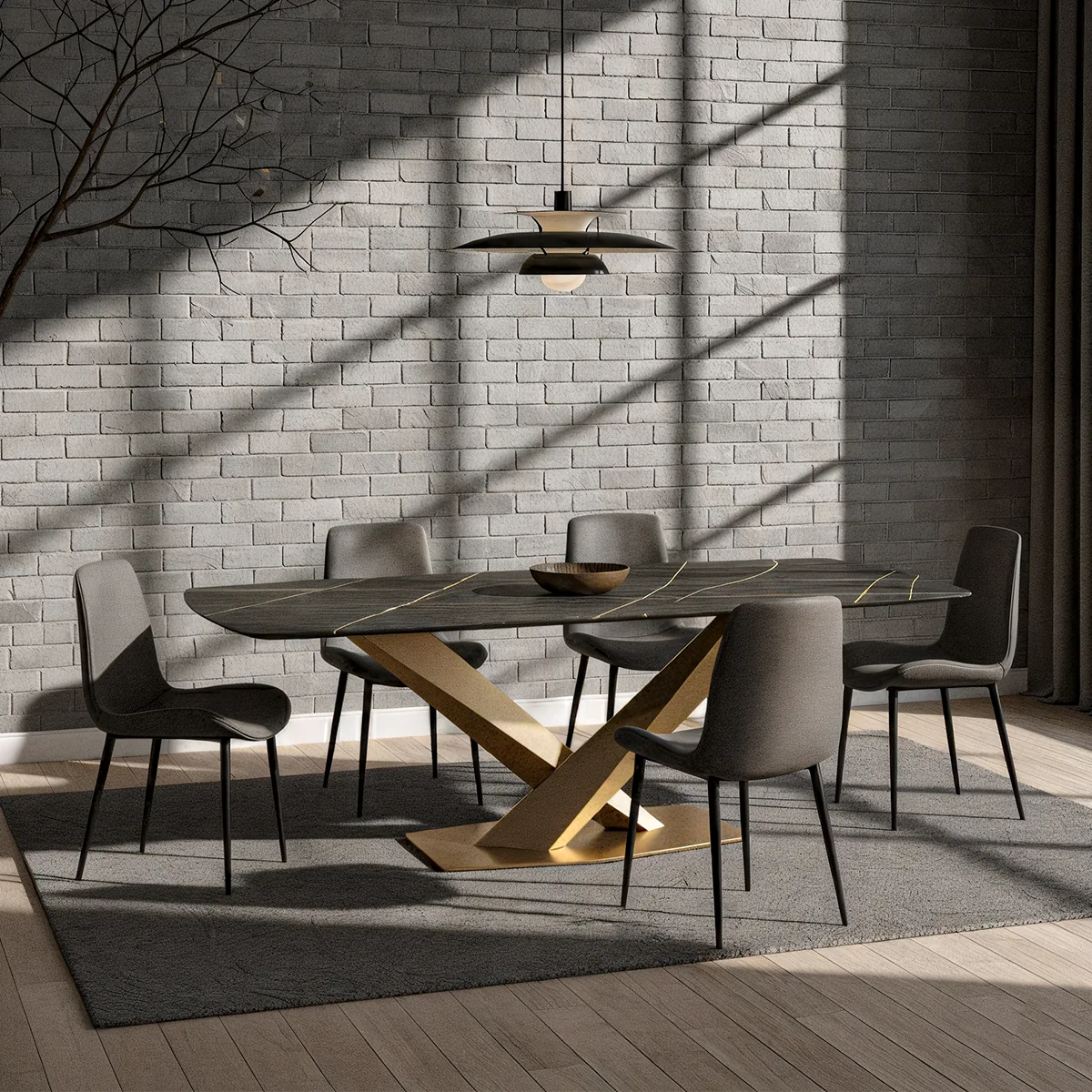 VANTO 7-piece dining room set – Black and Gold