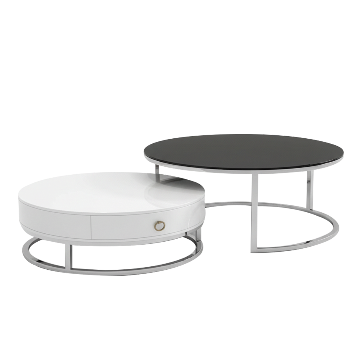 Round coffee table – of metal and wood -2 Pieces – Silver