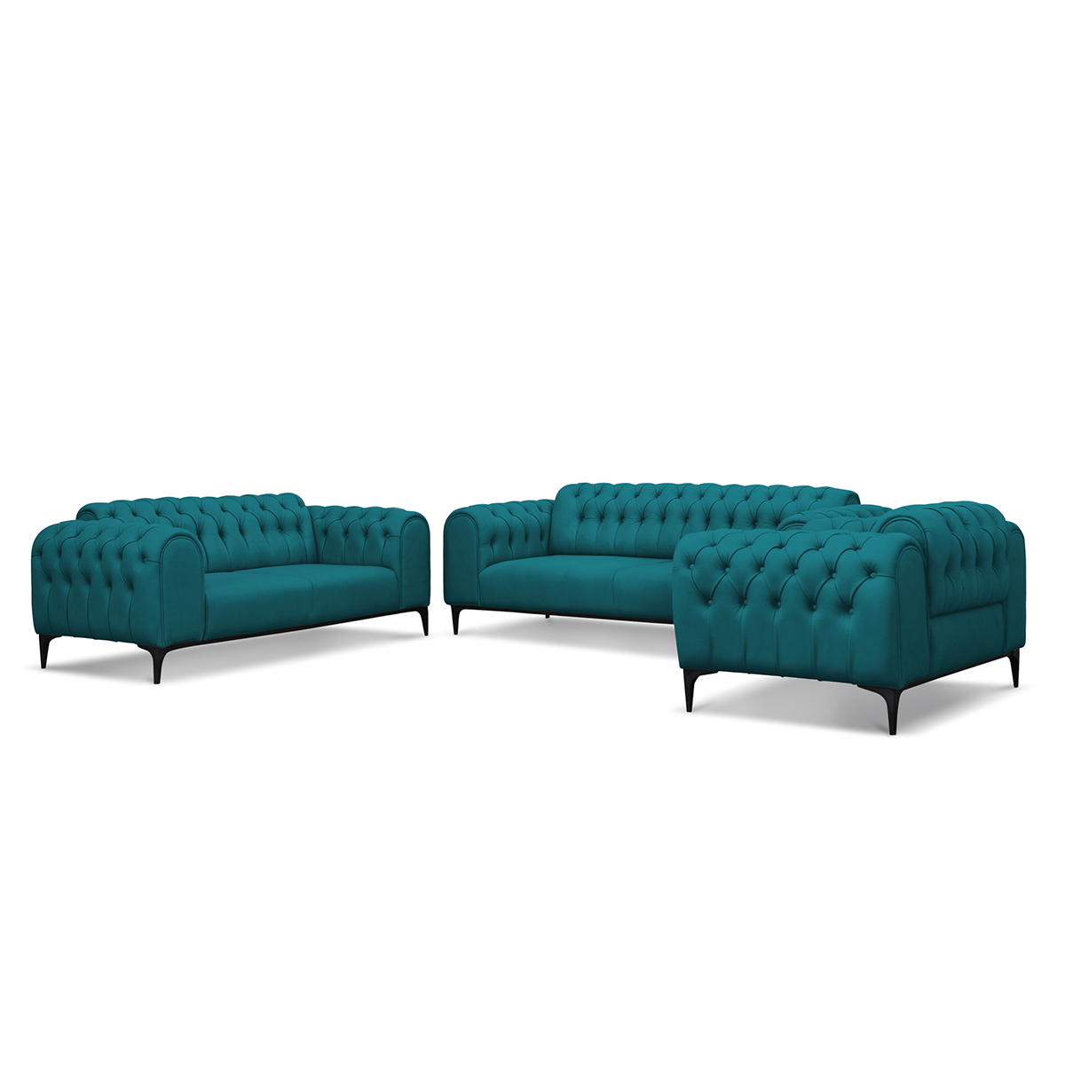 MARMARA  wood and velvet sofa set - 3-piece - Turquoise