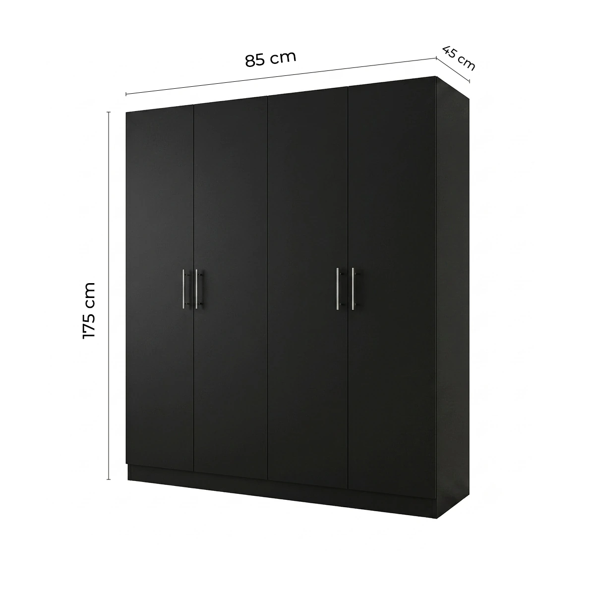 Modern Black 4-Door Wardrobe - Large Melamine Wood Storage Cabinet with Shelves for Bedroom.
