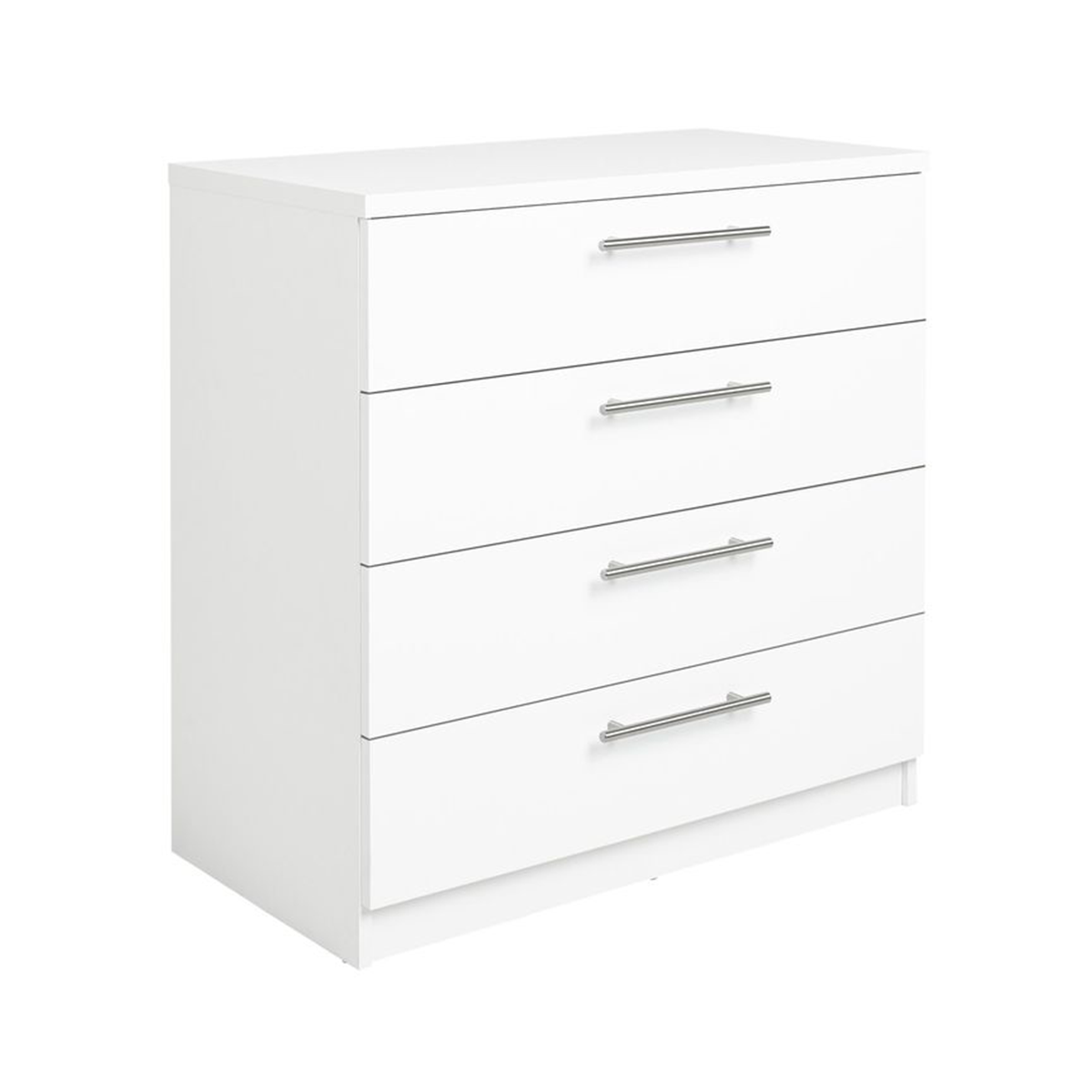 Modern White 4-Drawer Chest of Drawers - Melamine Wood Storage Unit with Silver Handles.
