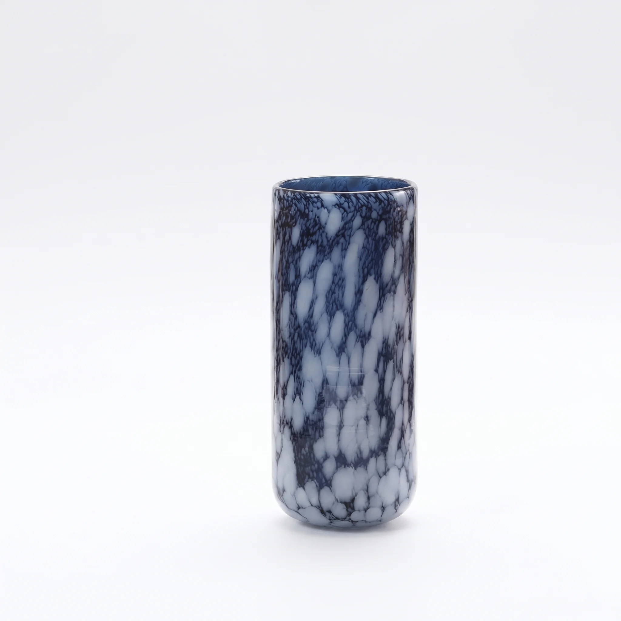 Ocean Speckle – Handblown Blue Glass Cylinder Vase