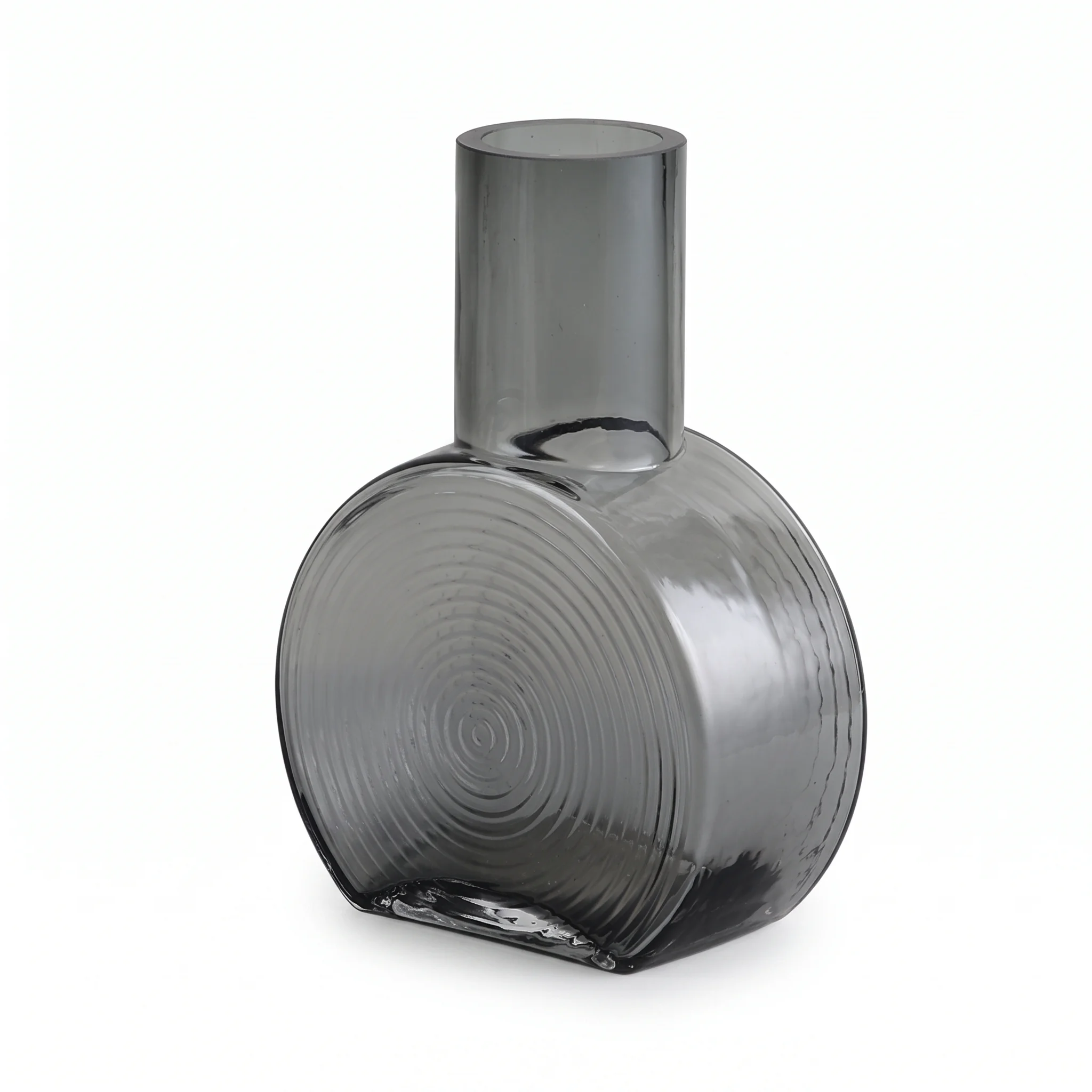 Disque Fumée – Handblown Glass Patterned Flat Vase