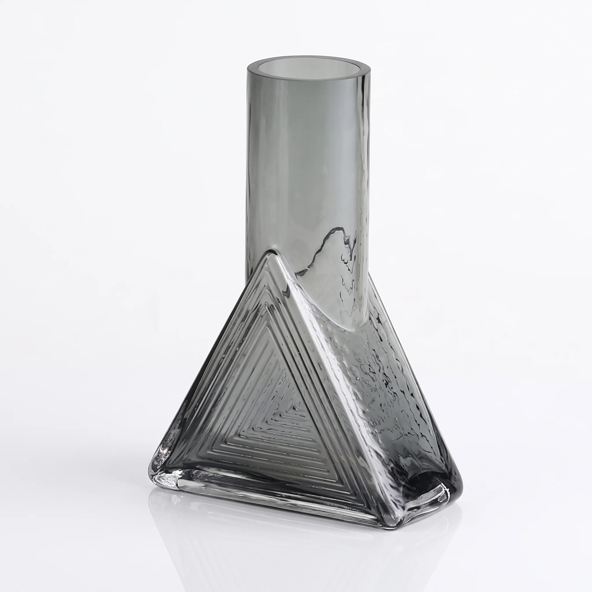Pyramide Fumée – Handblown Geometric Glass Vase