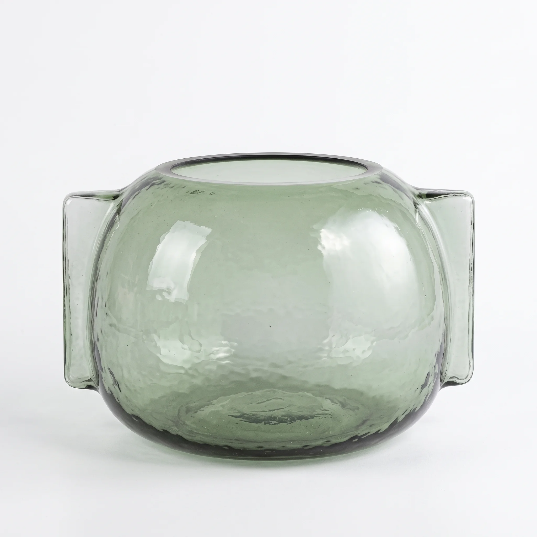 Handblown Round Glass Vase with Handles