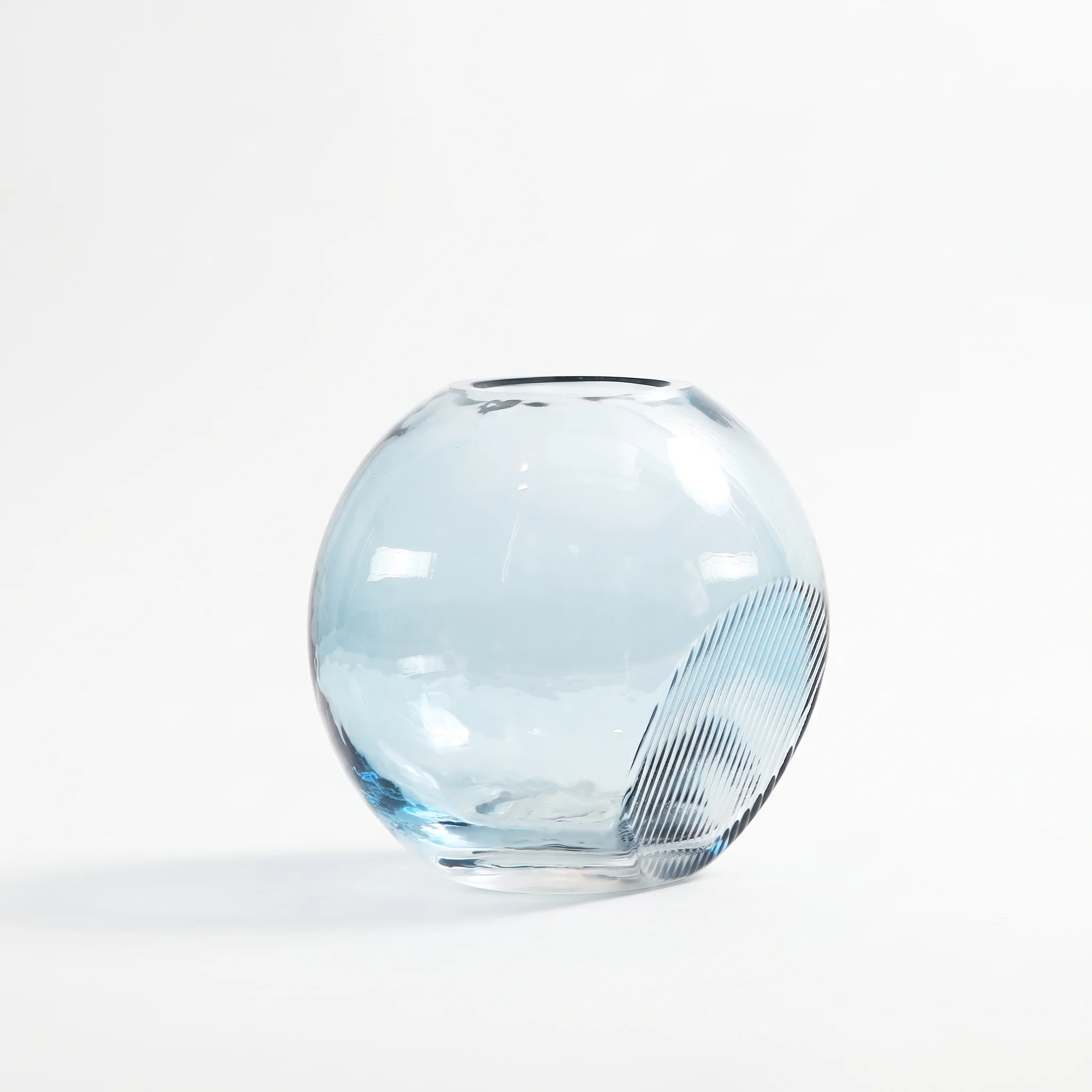 Handblown Ribbed Glass Sphere Vase