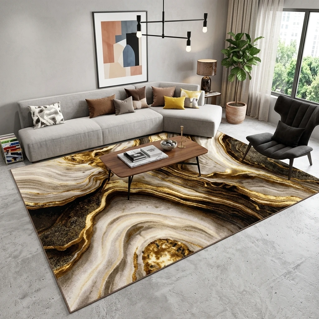 Living room rug 200 x 300 cm YH MAT-31, golden and cream marble