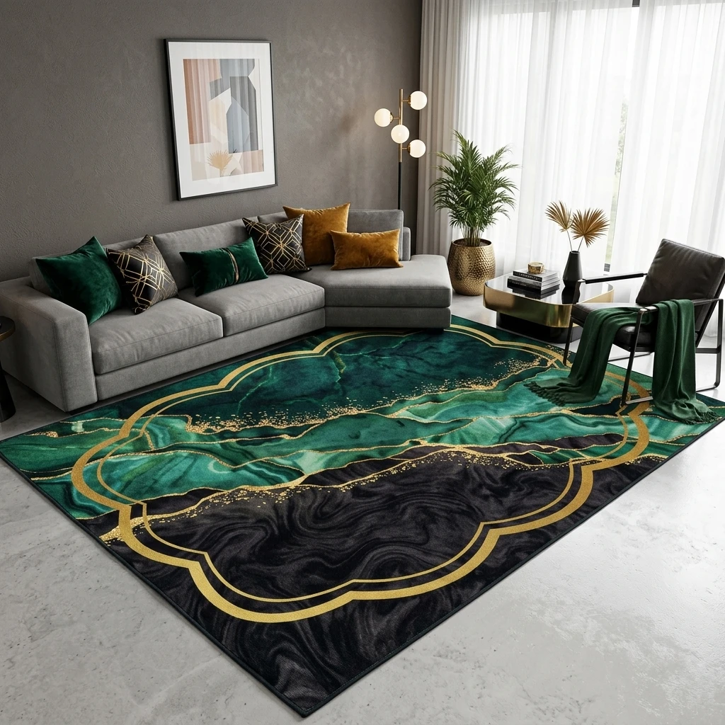 Living room rug 200 x 300 cm YH MAT-12, emerald green and black