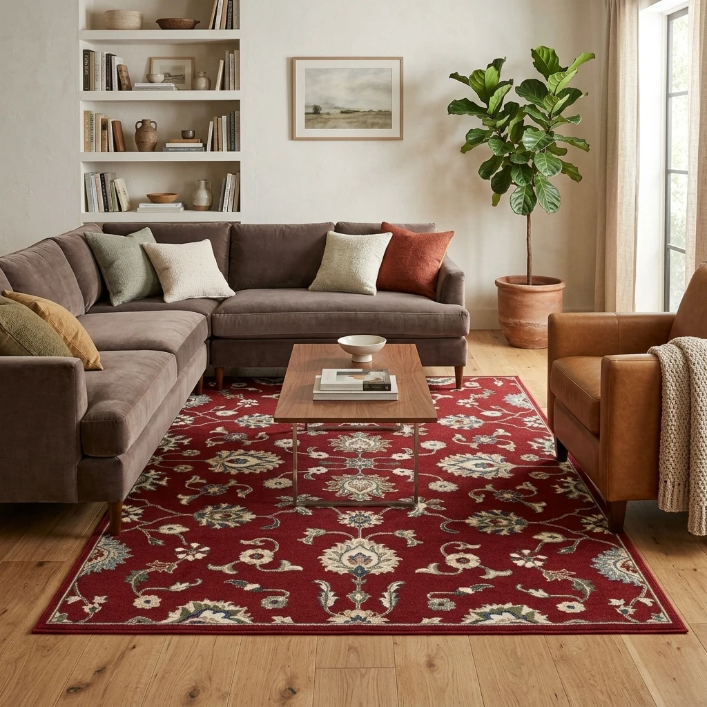 Living room rug 200 x 300 cm YH MAT-9, red floral pattern