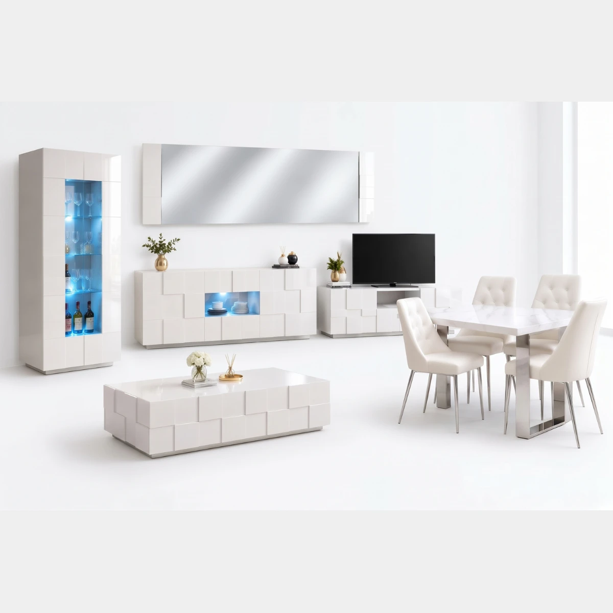 White Dining and Living Room Collection, 7 pieces