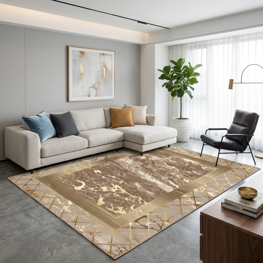 Living room rug 200 x 300 cm YH MAT-1, golden beige abstract
