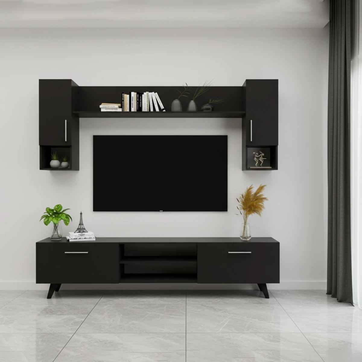 VANTA TV Unit in Black wood color, dimensions – 180 x 45 x 35