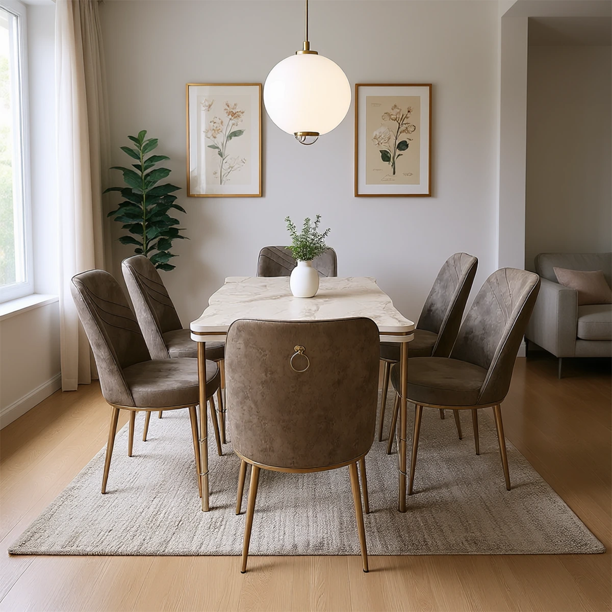 TERRA 7-piece dining room set – Gray and White