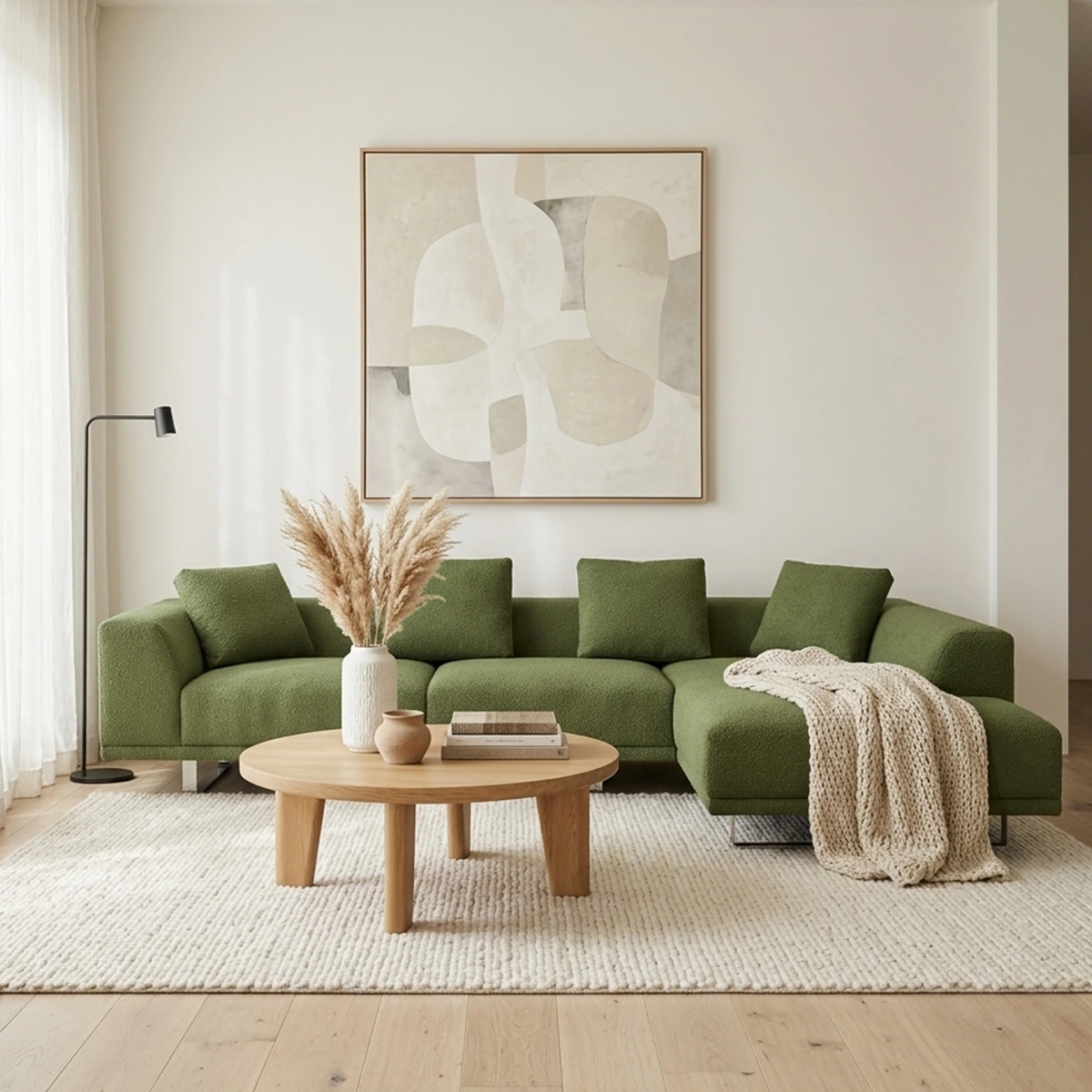 LIBERTY L-shaped sofa in wood and velvet - Green color