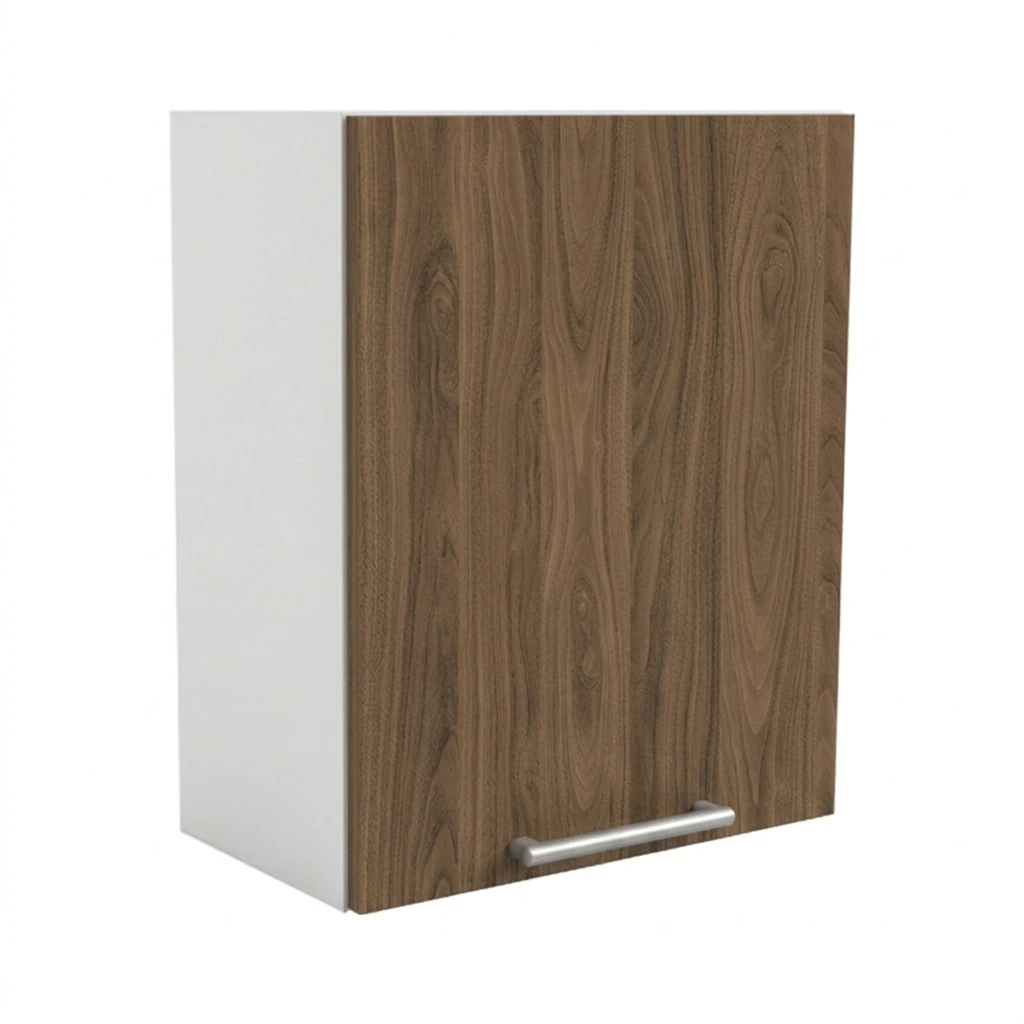 Upper kitchen cabinet, width 60 cm, equipped with a shelf in two colors: white or walnut wood.