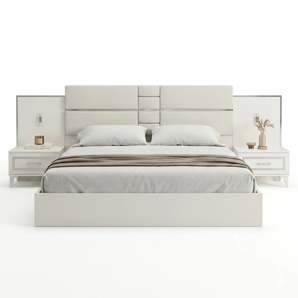 YAMAN 5-Piece Modern Bedroom Set – White & Silver