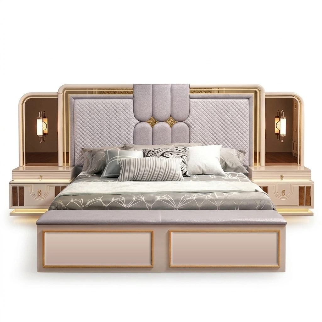 REGALIS 6-Piece Modern Bedroom Set – Cream & Gold