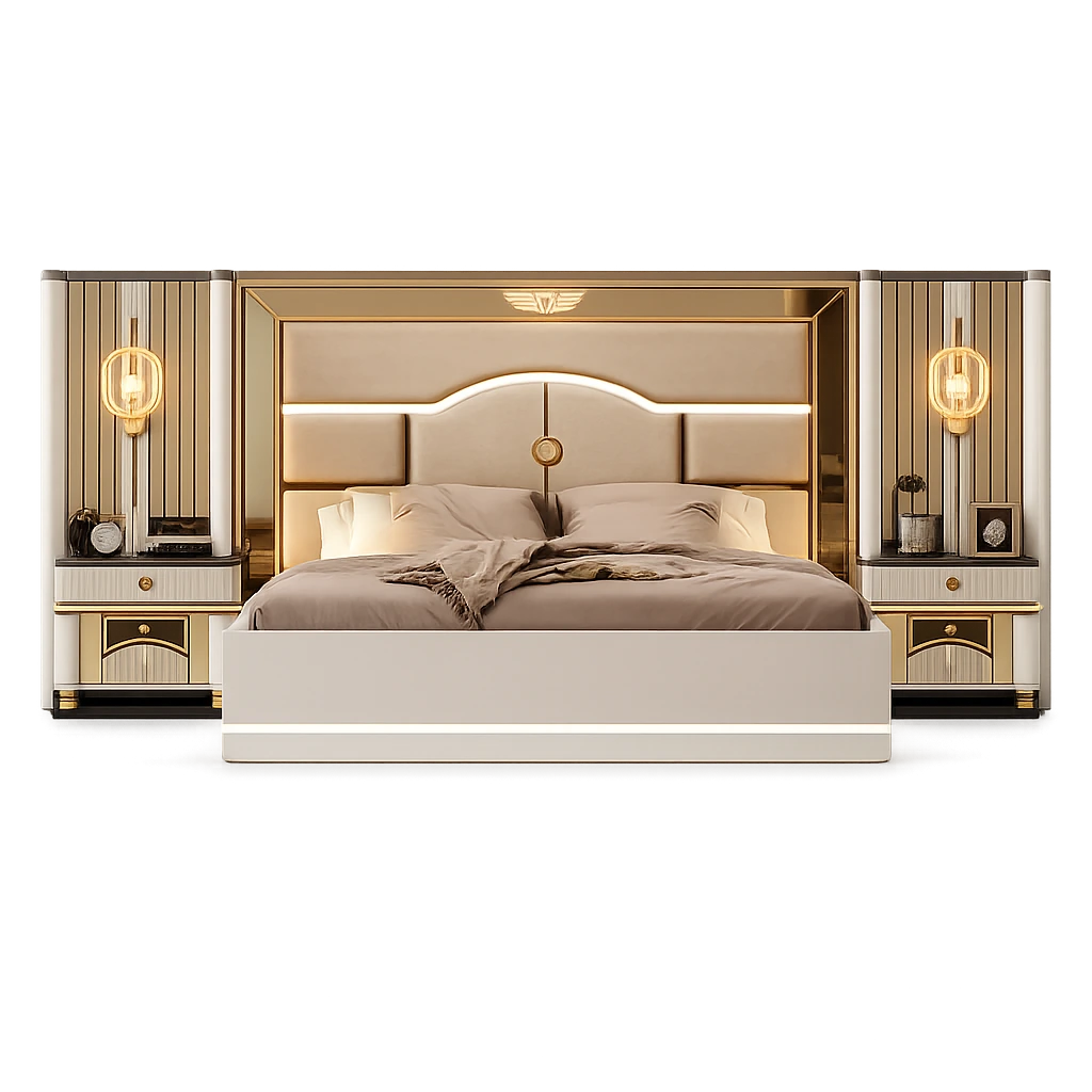 OPALIA 6-Piece Modern Bedroom Set – Cream & Gold