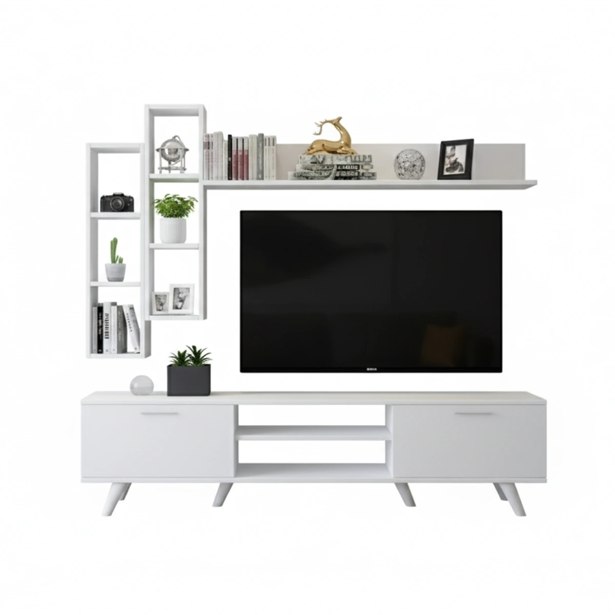 AURA TV Unit in White wood color, dimensions – 180 x 45 x 35