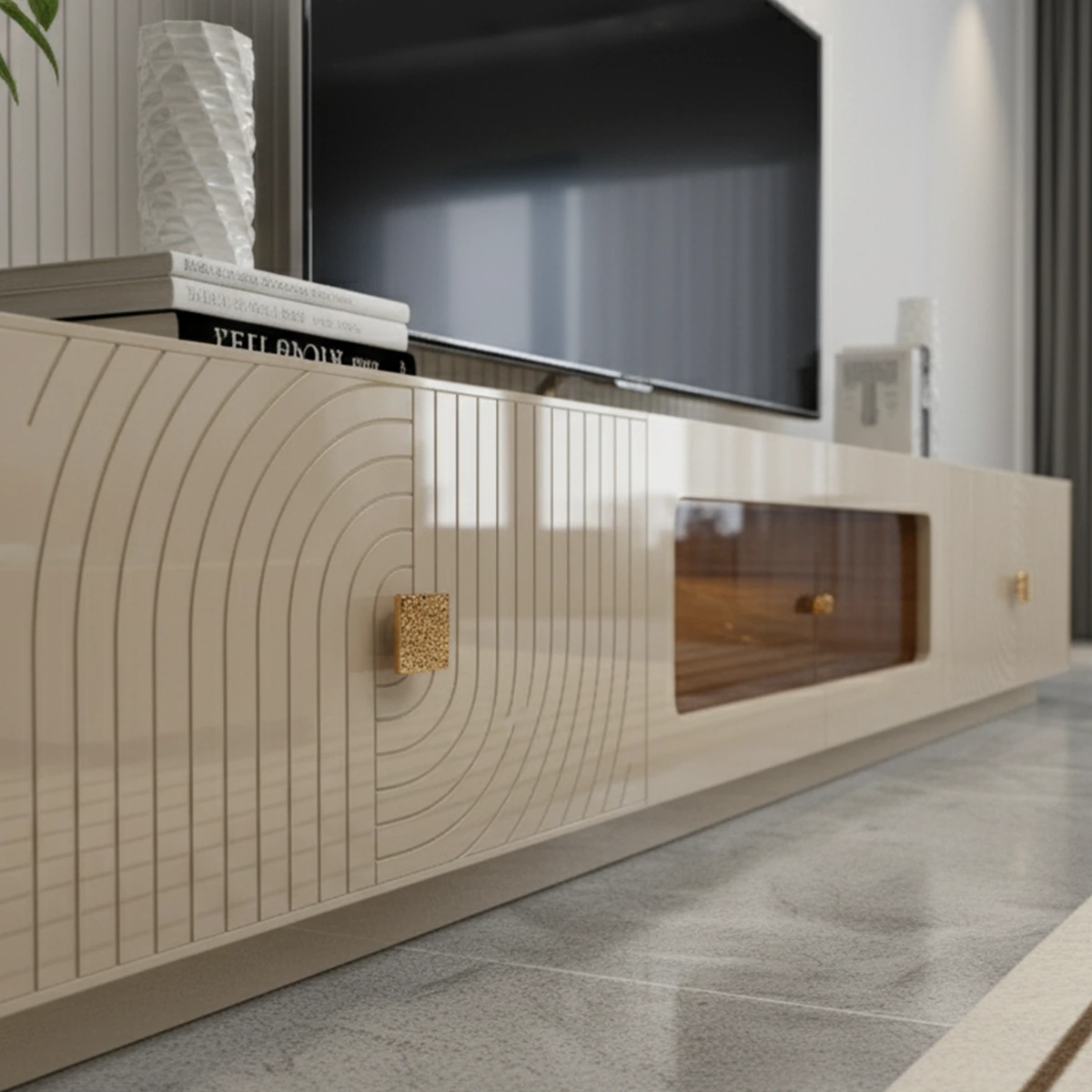 LUMEN TV Unit in Cream wood color, dimensions – 180 x 45 x 35