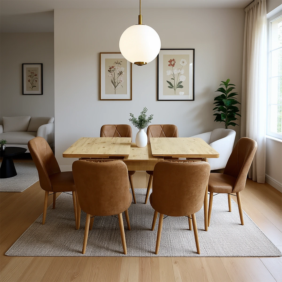 TERRA 7-piece dining room set with expandable mechanism – Brown