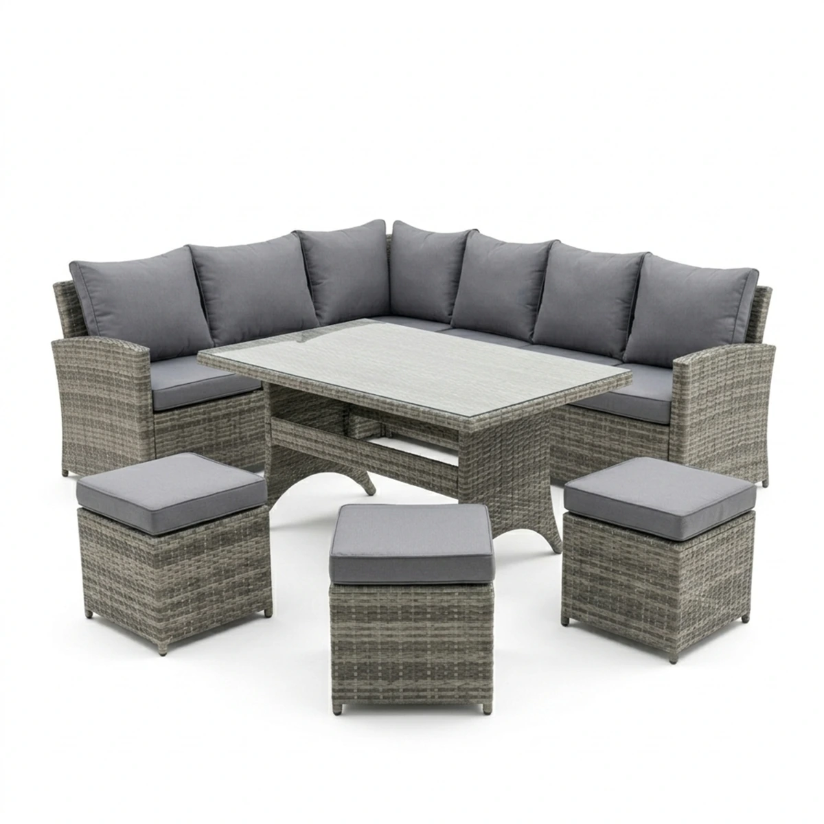 Rattan and jacquard outdoor sofa set - 6 Piece - brown and gray