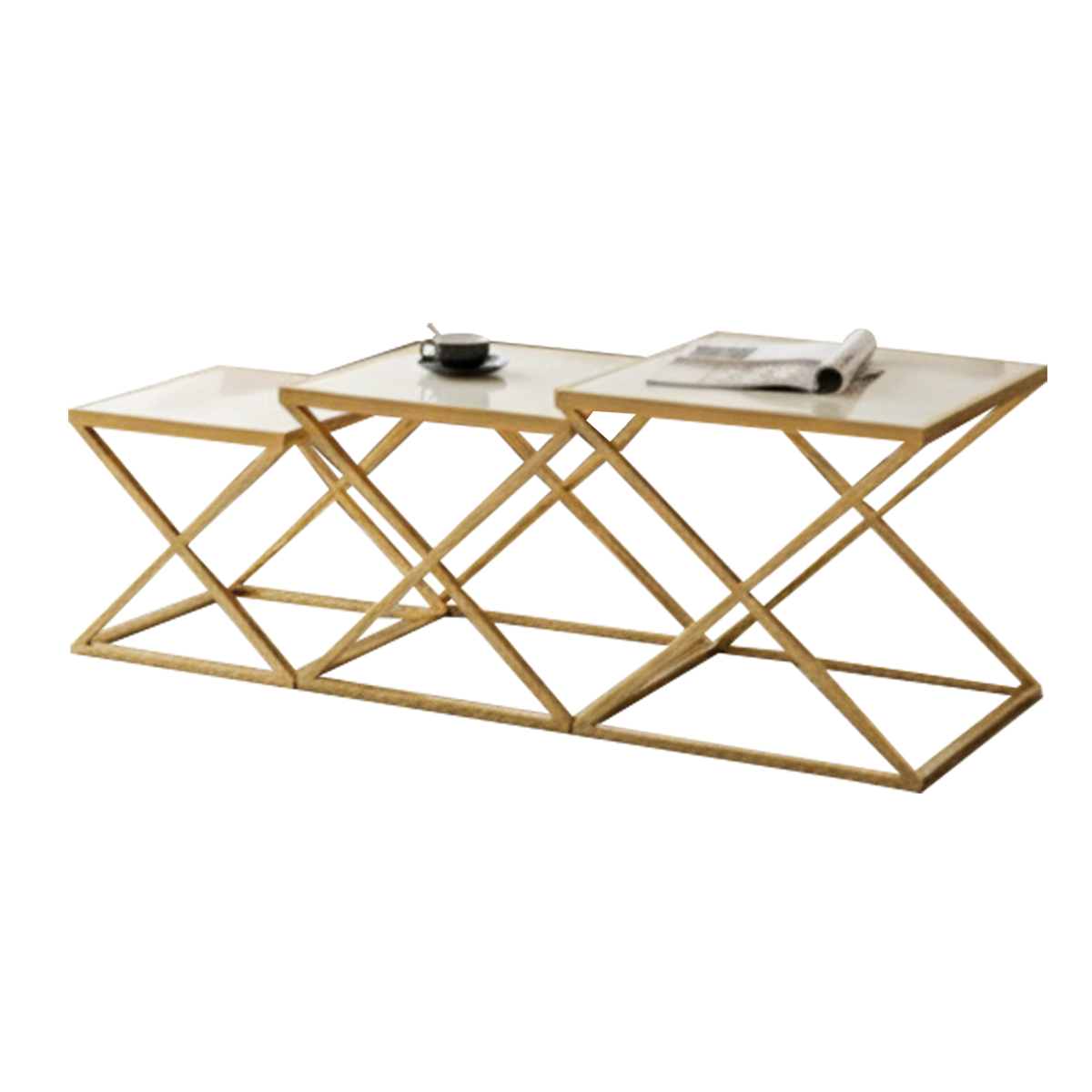 Square nesting tables 3-pieces – white and gold
