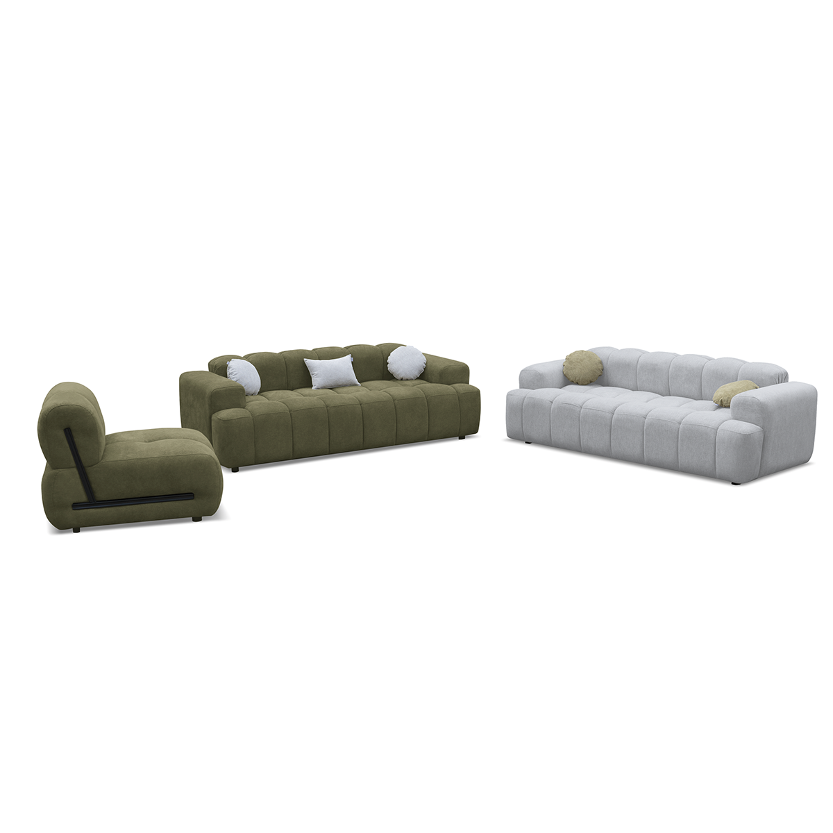 NIMBUS wood and velvet sofa set - 3-piece - Gray and green