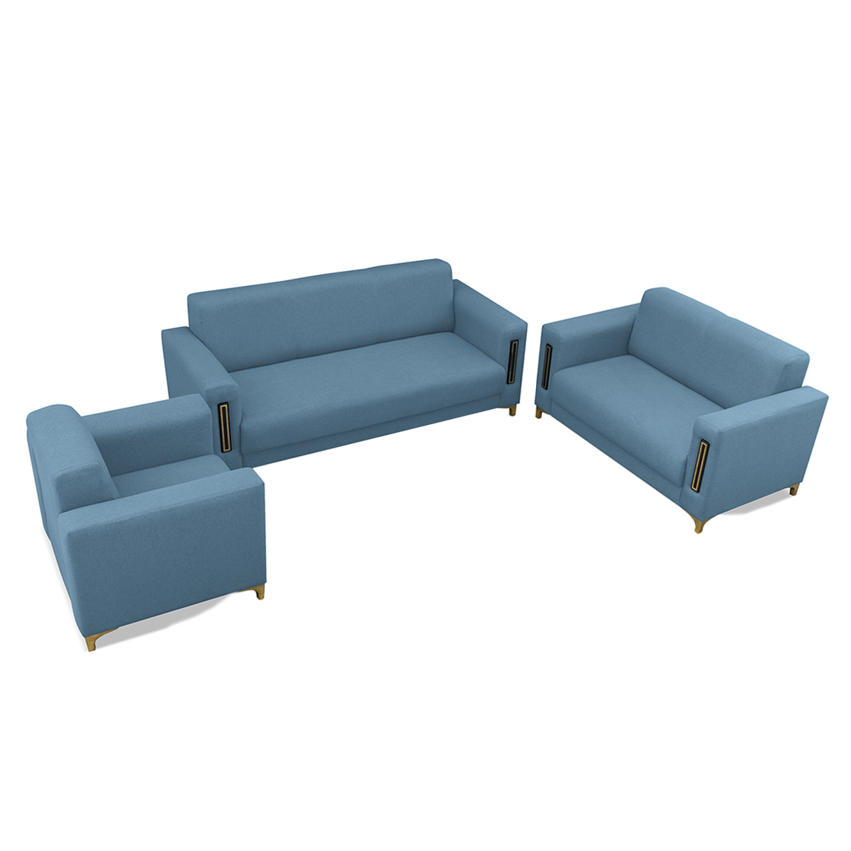 RELAX wood and velvet sofa set - 3-piece - Light Blue