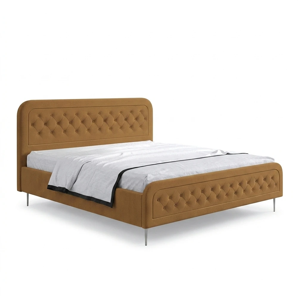 Flora bed upholstered in wood and velvet - Light Brown
