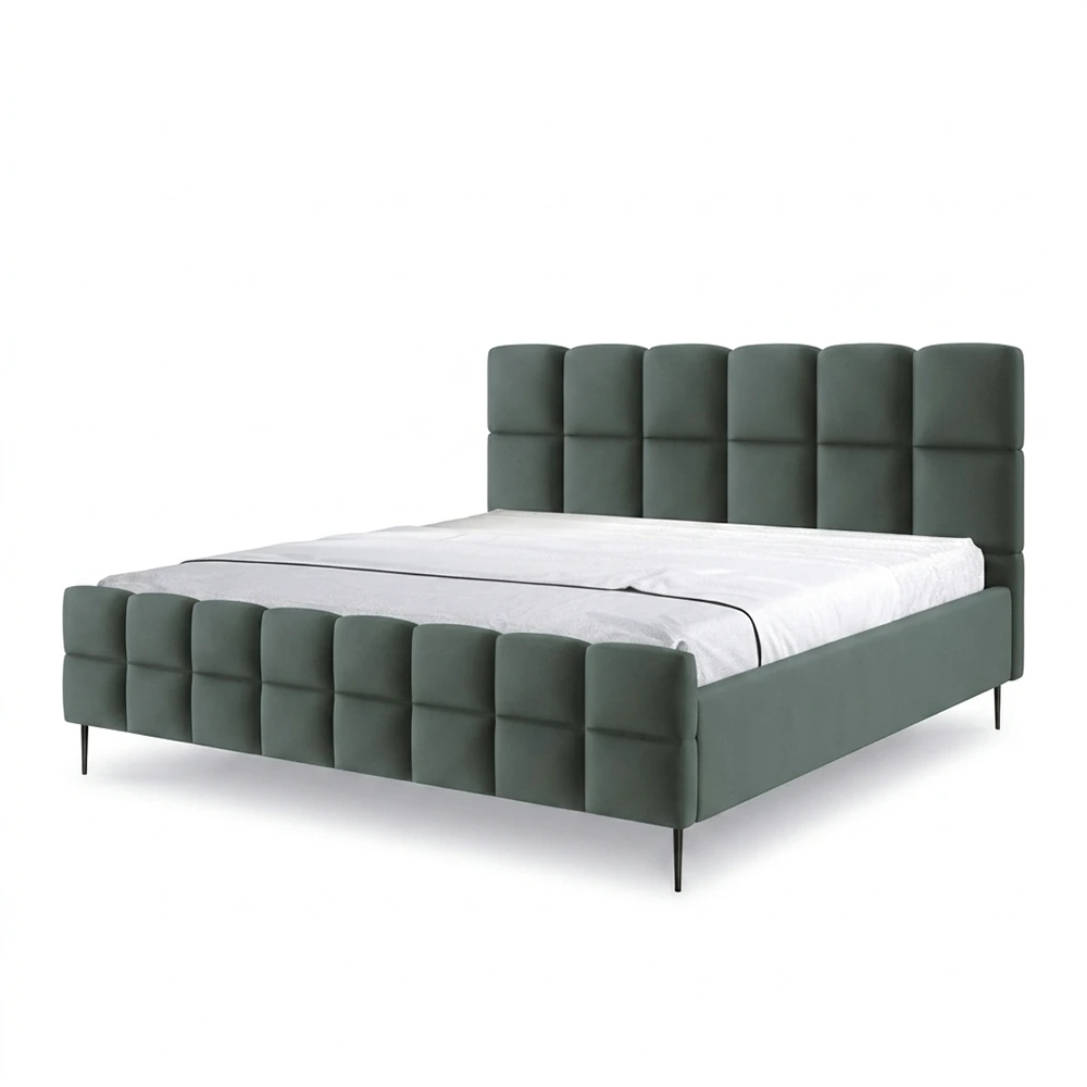 Kare bed upholstered in wood and velvet - Gray