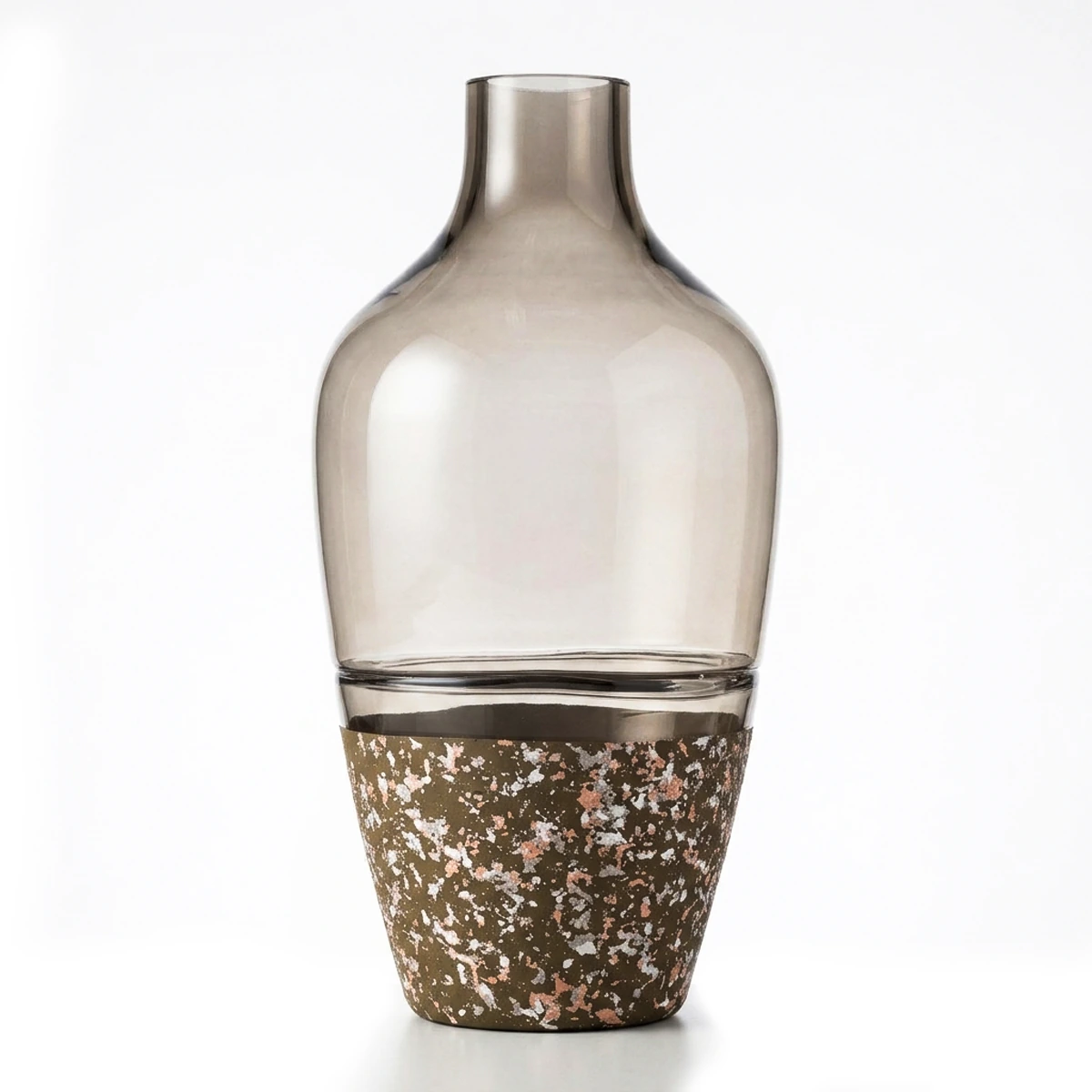 Modern Two-Tone Glass and Speckled Ceramic Vase - Boho Japandi Decor for Pampas Grass & Dried Flowers