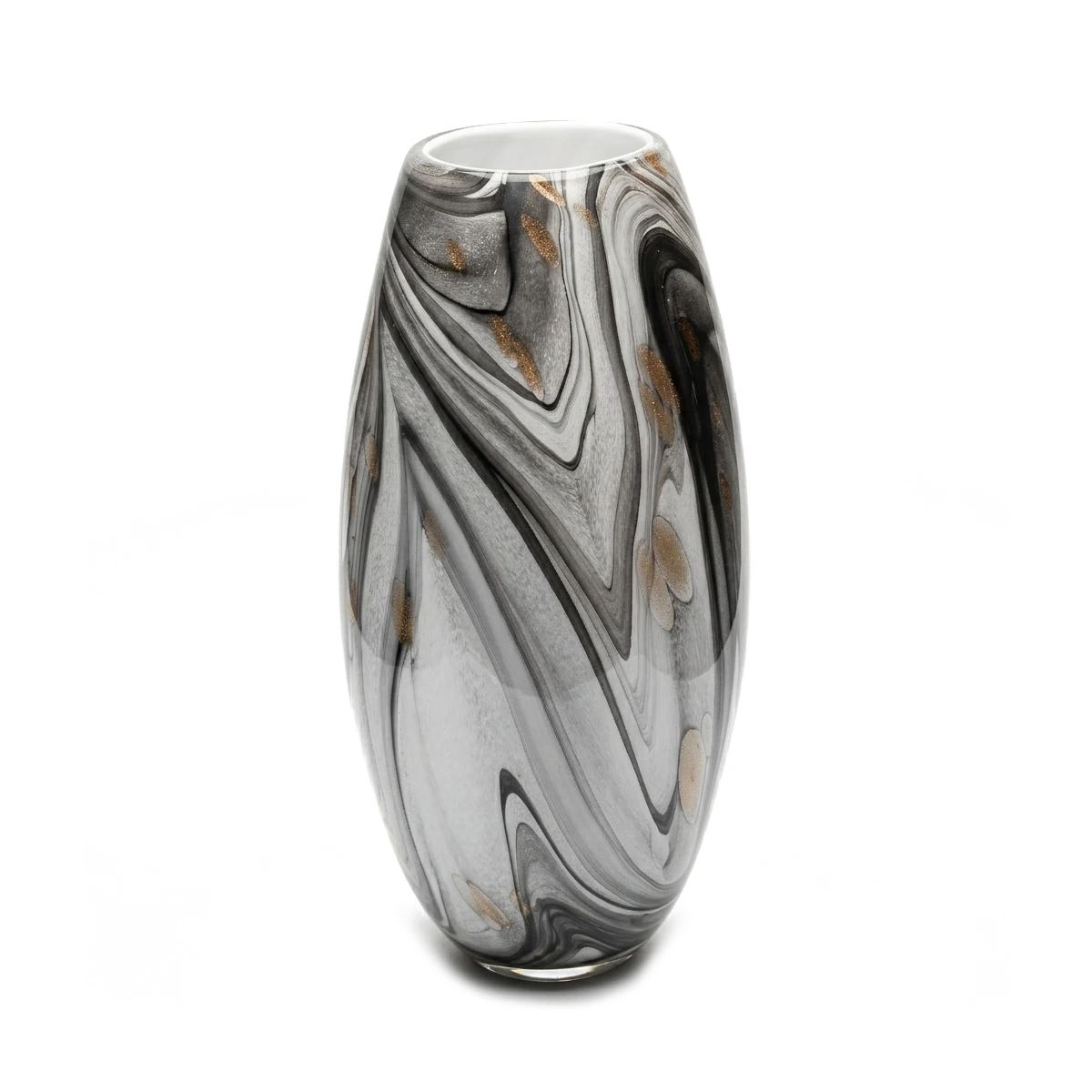 Modern Marble Effect Ceramic Vase - Grey, White, and Gold Swirl Decorative Vase for Dried Flowers and Branches.