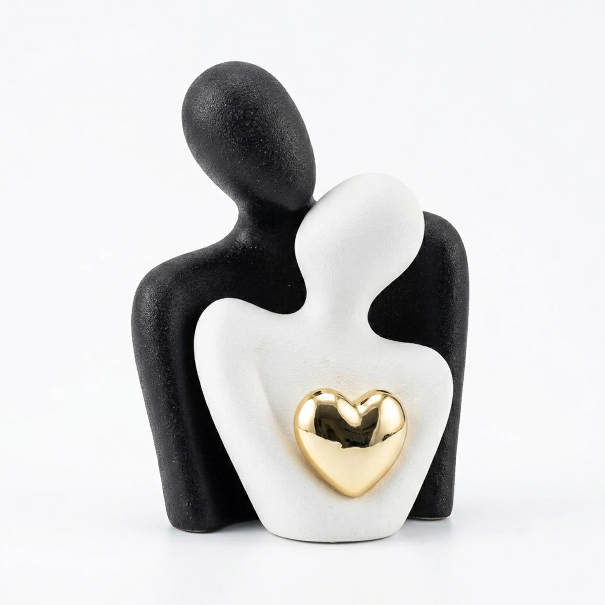 Modern Abstract Couple Resin Figurine - Black and White with Gold Heart for Home Decor and Wedding Gift