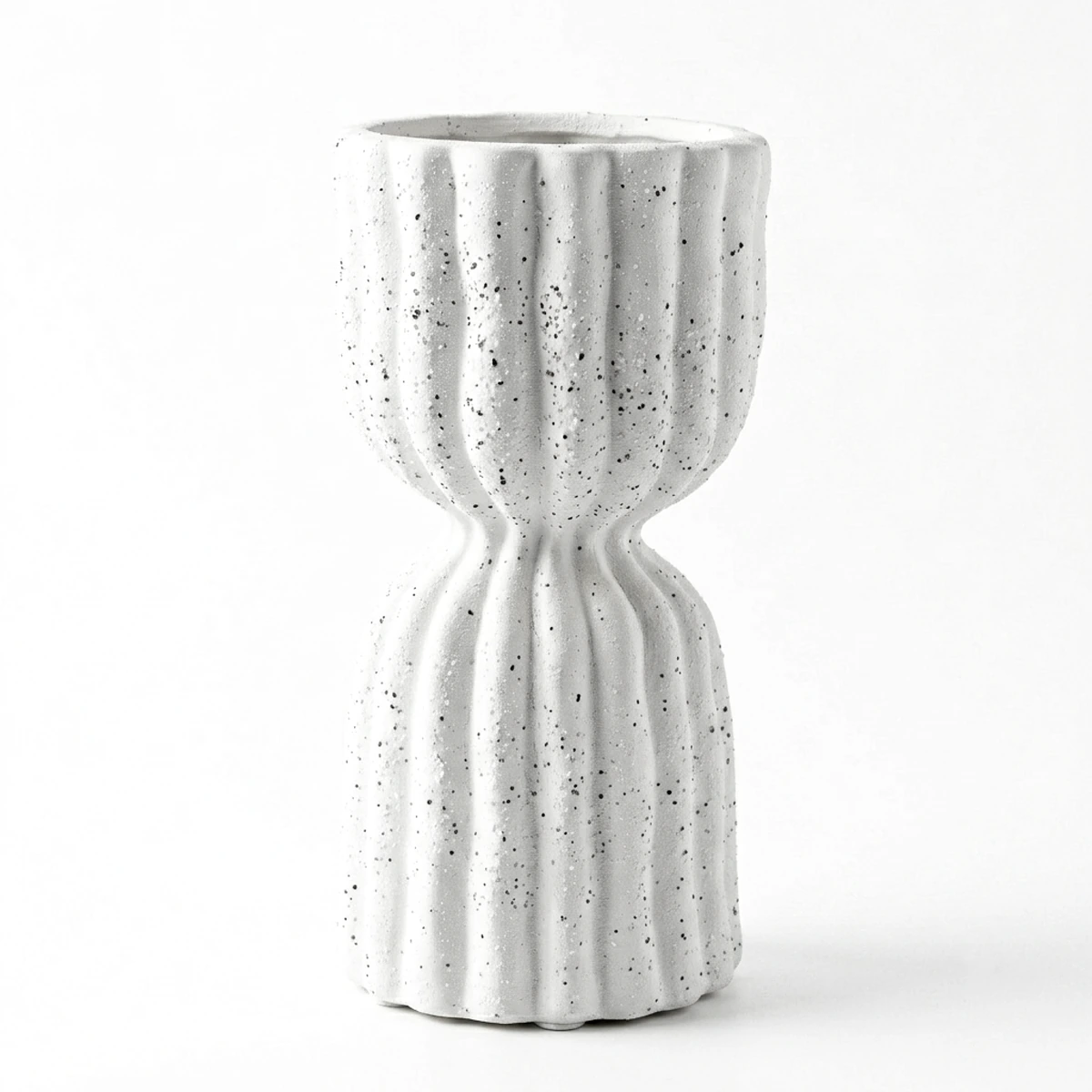 Modern Speckled Fluted Ceramic Vase - Cream Hourglass Shape Decorative Centerpiece for Living Room