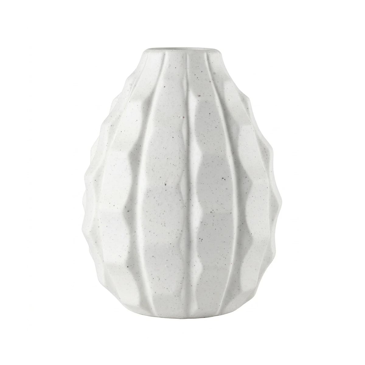 Modern White Geometric Ceramic Vase - Textured Faceted Bud Vase for Dried Flowers and Minimalist Home Decor.