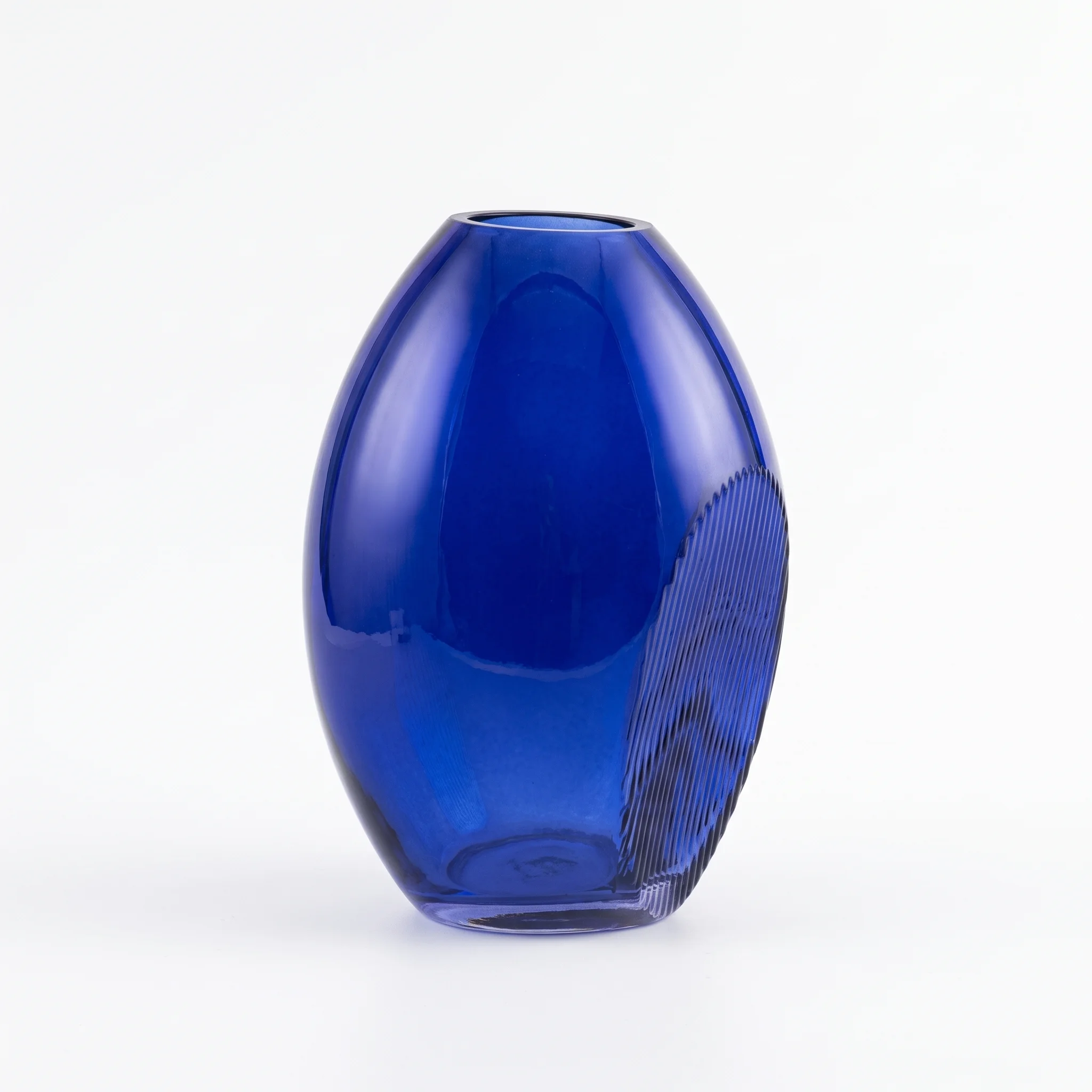 Handblown Ribbed Glass Oval Vase