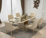 LUXORA Dining Table – 6 Seats Beige & Gold TA050