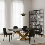VANTO Dining Table – 6 Seats Black with Cross Gold Base TA031