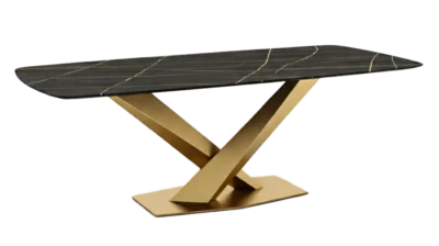 Table à manger VANTO – 6 places, noir avec piètement croisé doré TA031 – Image 2