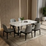 MARBLEA Marble Dining Table – 6 Seats White with Black Base TA030