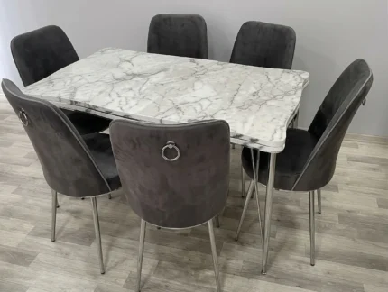 TERRA Dining Table with 6 Silver Chairs 3002019