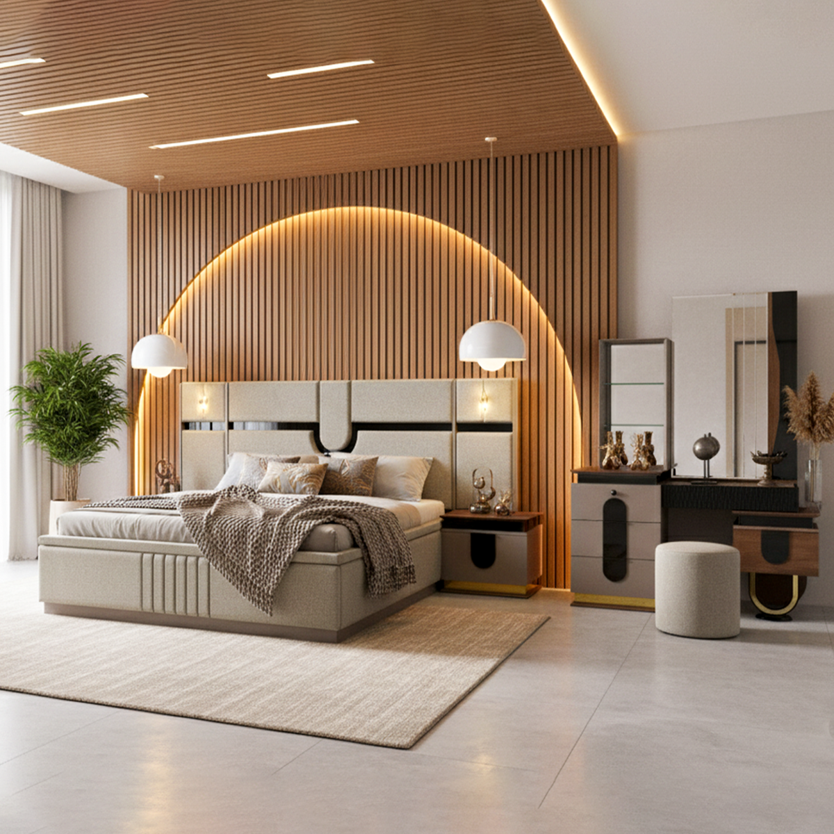 01 ZIRVE 10-Piece Modern Bedroom Suite - Cream and brown - Image 1