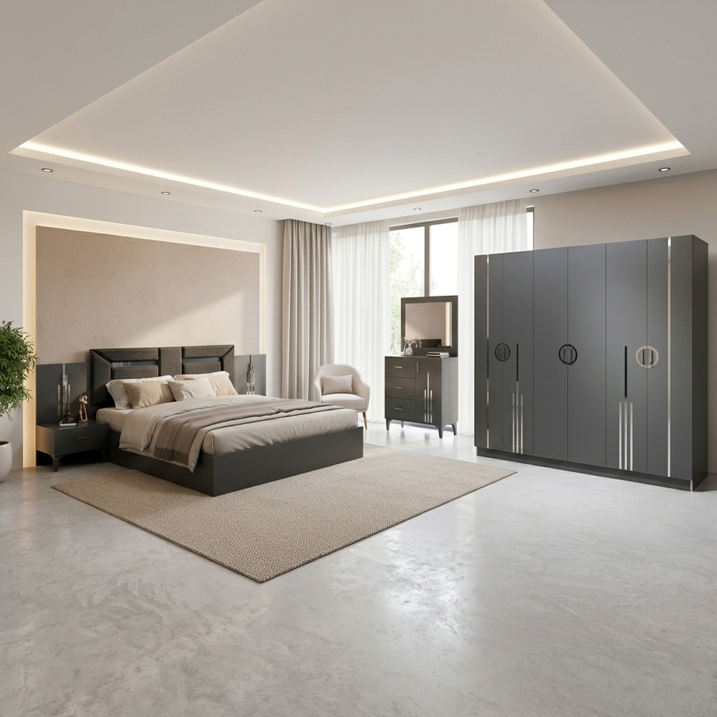 03- Chambre à coucher Moderne ANTRASIT 5 Pièces – Gris et Argent – Image 1