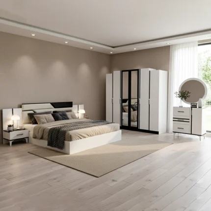 Chambre à coucher Moderne ECLIPSE 5 Pièces – Blanc et Noir