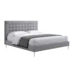 "Capiton" bed upholstered in wood and velvet - Grey - Image 2