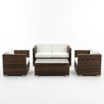 Ensemble de canapés d'extérieur en rotin et jacquard - 4 pièces - marron et beige – Image 2
